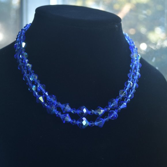 Blue Glass Crystalline   (Opera Necklace) - Picture 2 of 2